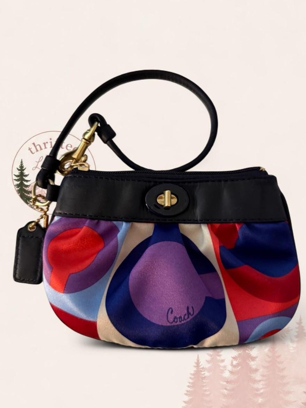 Coach Multicolor Geometric Print Wristlet Clutch